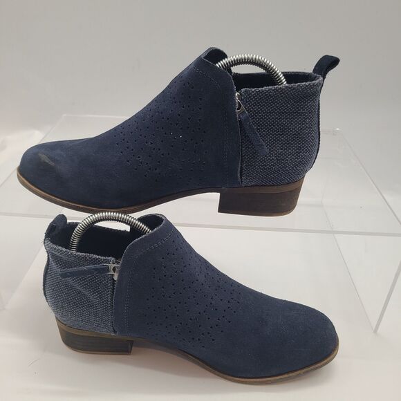 Toms Boots Womens 10 Deia Ankle Booties Blue Suede Side Zip Block Heels 10010981 - Picture 3 of 9